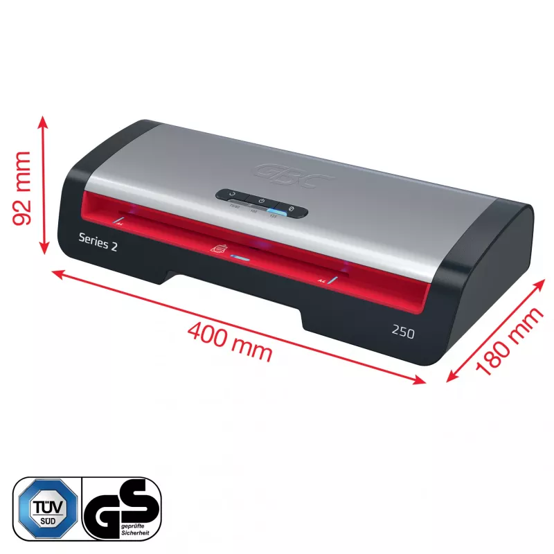 Laminator biurowy GBC 250 A4, 24 cm, laminator gorący, 500 mm/min, 0,5 mm, A4, 100 µm