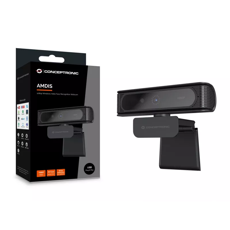 Conceptronic AMDIS09B Kamera internetowa 1080p z rozpoznawaniem twarzy Windows Hello