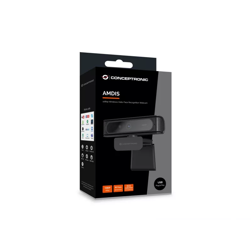 Conceptronic AMDIS09B Kamera internetowa 1080p z rozpoznawaniem twarzy Windows Hello