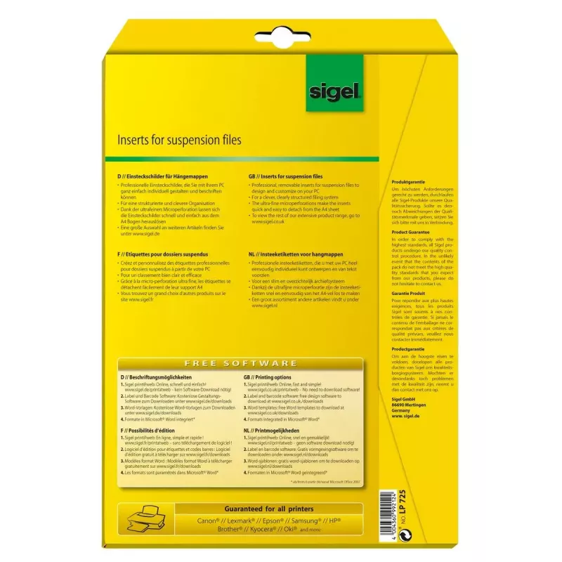 Nieprzylepne etykiety do drukarek Sigel LP725