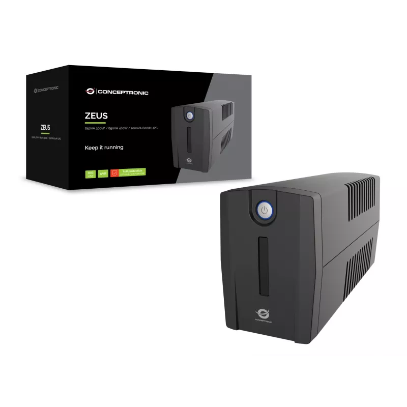 Conceptronic ZEUS02G 850VA 480W UPS, gniazdo UK x 2, HID USB, RJ45 We/Wy, AVR
