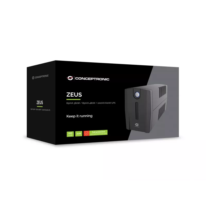 Conceptronic ZEUS02G 850VA 480W UPS, gniazdo UK x 2, HID USB, RJ45 We/Wy, AVR