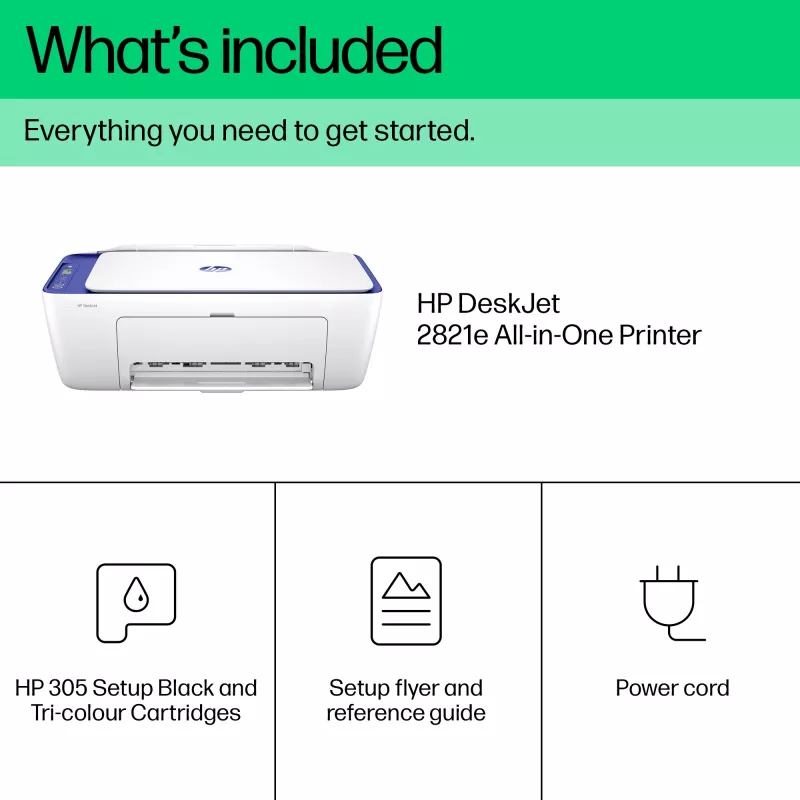 HP DeskJet 2821e Bezprzewodowe wielofunkcyjne kolorowe urządzenie atramentowe, Instant Ink; kopiowanie, skanowanie
