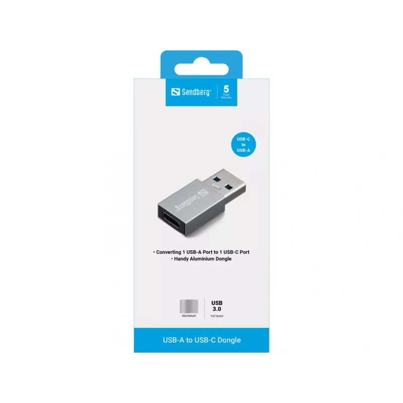 Sandberg Klucz sprzętowy USB-A na USB-C, USB-A, USB-C, aluminium