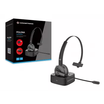 Conceptronic POLONA Bezprzewodowy zestaw słuchawkowy Bluetooth ze stacją ładującą i adapterem audio USB Bluetooth