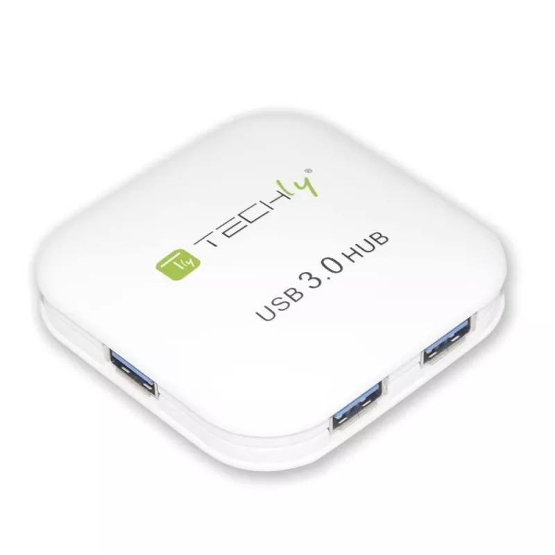 Techly USB 3.0 Super Speed Hub 4 Porty Biały IUSB3-HUB4-WH, USB 3.2 Gen 1 (3.1 Gen 1) Typ-A, 5000 Mbit/s, Biały, 0,8 m, CE, RoHS, USB 2.0 USB 1.1
