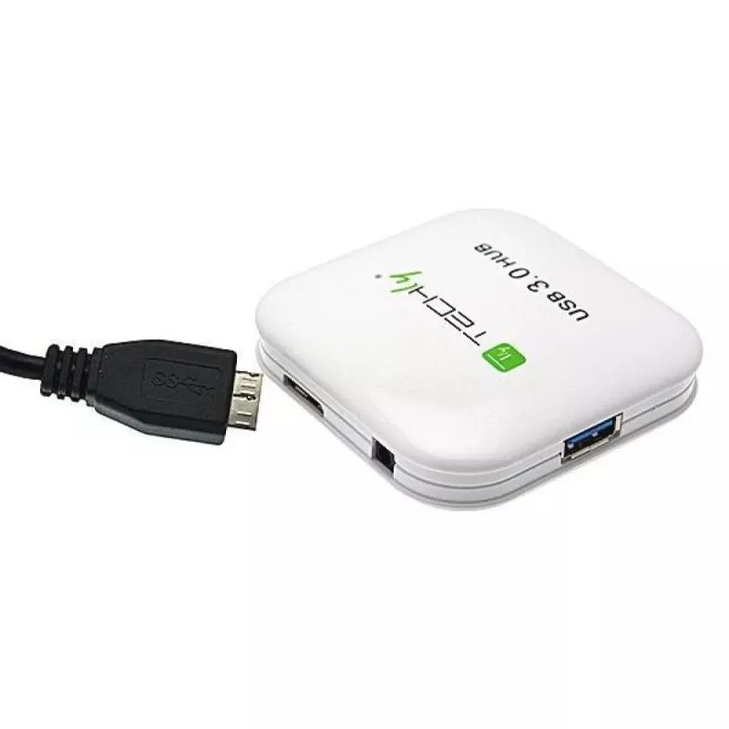 Techly USB 3.0 Super Speed Hub 4 Porty Biały IUSB3-HUB4-WH, USB 3.2 Gen 1 (3.1 Gen 1) Typ-A, 5000 Mbit/s, Biały, 0,8 m, CE, RoHS, USB 2.0 USB 1.1