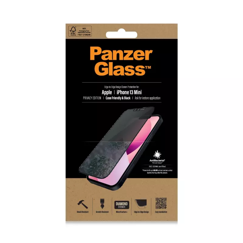 PanzerGlass Folia ochronna chroniąca prywatność Apple iPhone 13 Mini, krawędź do krawędzi, odporna na zarysowania i wstrząsy