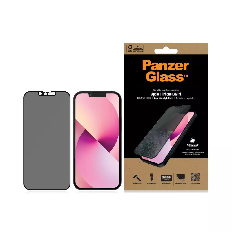 PanzerGlass Folia ochronna chroniąca prywatność Apple iPhone 13 Mini, krawędź do krawędzi, odporna na zarysowania i wstrząsy
