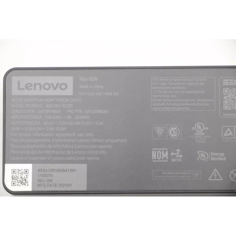 Lenovo 5A10W86262 zasilacz Wewnętrzny 65 W Czarny
