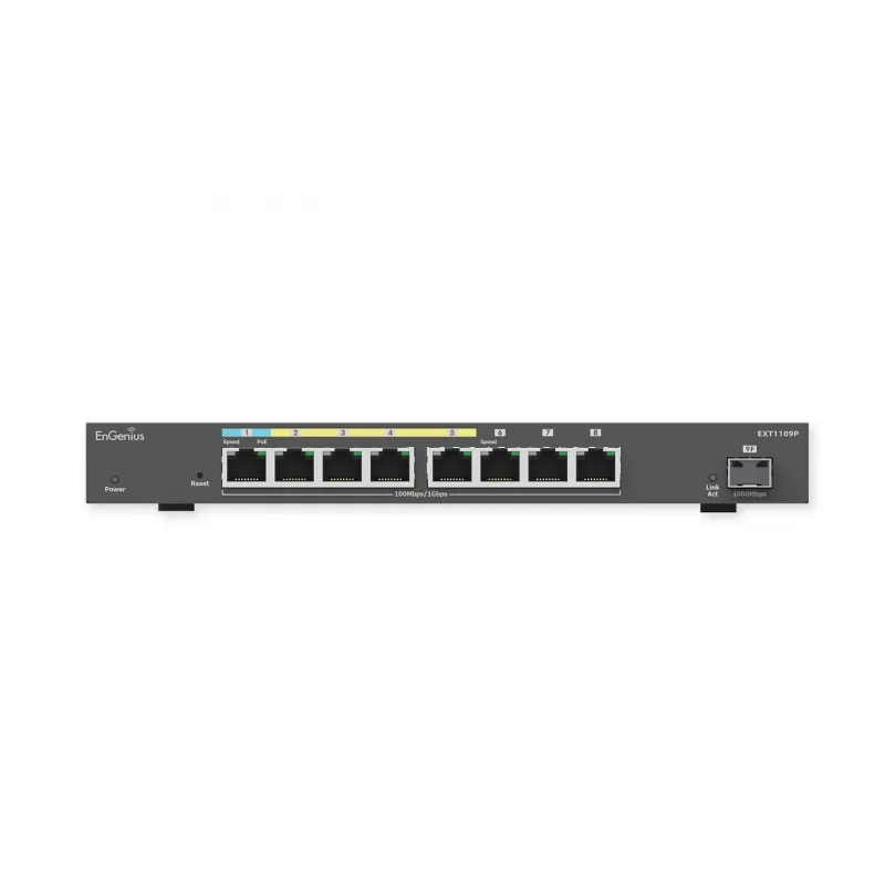 EnGenius Managed Switch extender, smart , 9-port GbE , af/at/bt, PoE power depends on PD port power