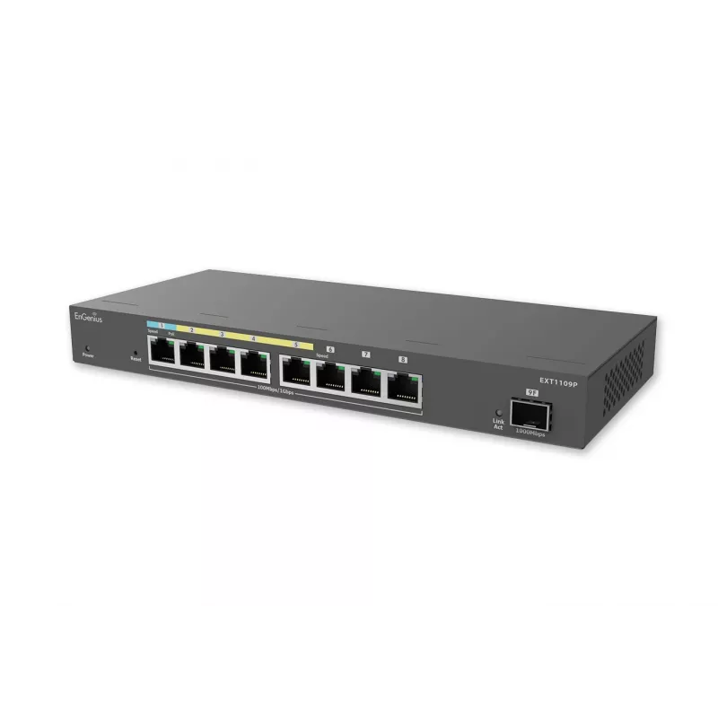 EnGenius Managed Switch extender, smart , 9-port GbE , af/at/bt, PoE power depends on PD port power