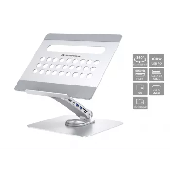 Conceptronic DONN27G, Podstawka pod laptopa, Srebrna, Aluminium, 360°, USB 3.2 Gen 1 (3.1 Gen 1) Typ-C, 5000 Mbit/s