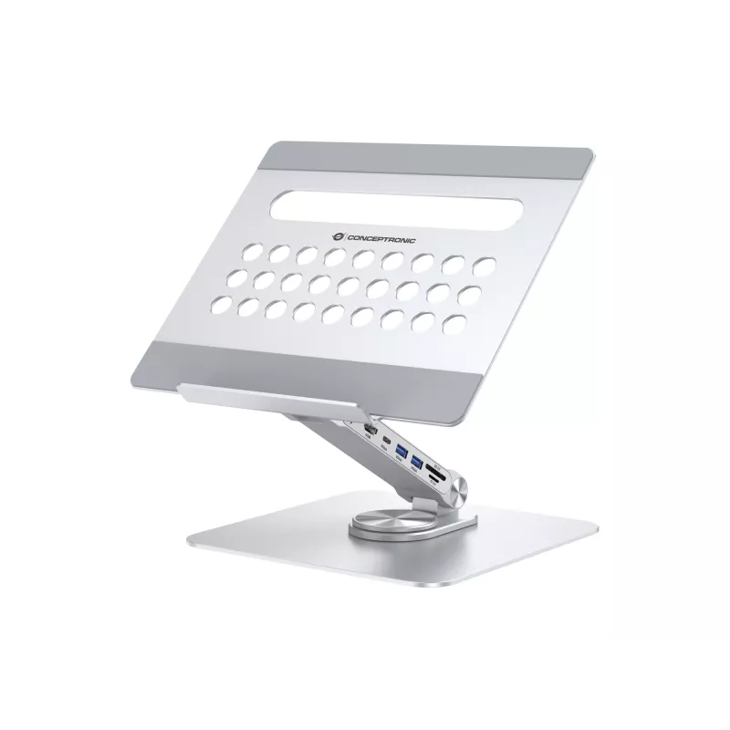 Conceptronic DONN27G, Podstawka pod laptopa, Srebrna, Aluminium, 360°, USB 3.2 Gen 1 (3.1 Gen 1) Typ-C, 5000 Mbit/s