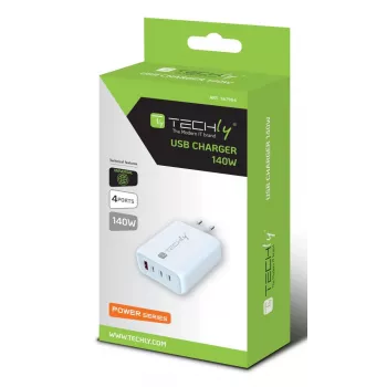 Techly IPW-PD140W-WH ładowarka do urządzeń mobilnych Power bank, Smartfon, Tablet, Uniwersalna Biała AC Szybkie ładowanie Wewnętrzna