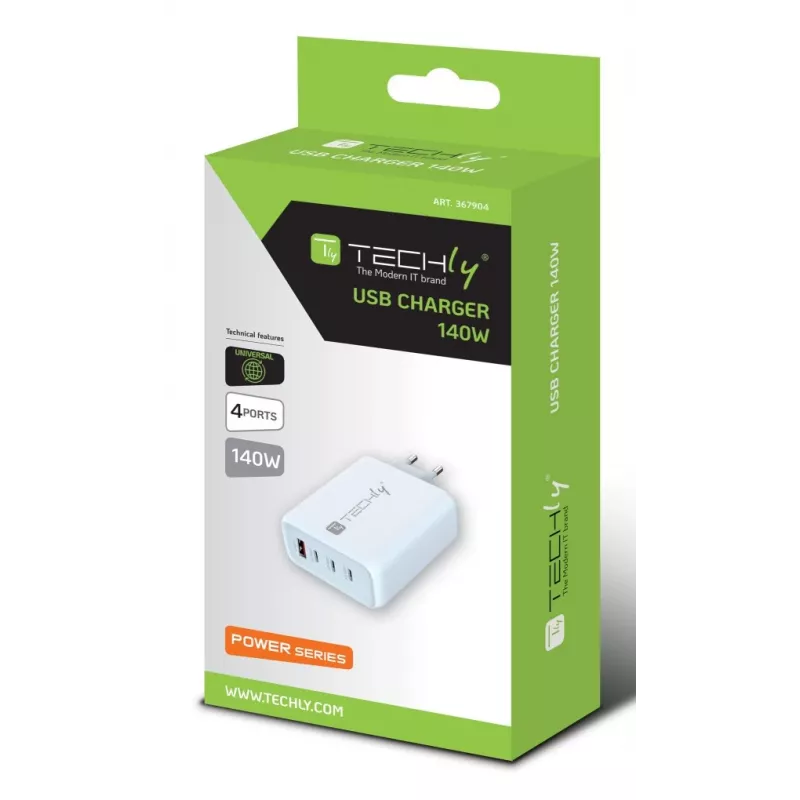 Techly IPW-PD140W-WH ładowarka do urządzeń mobilnych Power bank, Smartfon, Tablet, Uniwersalna Biała AC Szybkie ładowanie Wewnętrzna