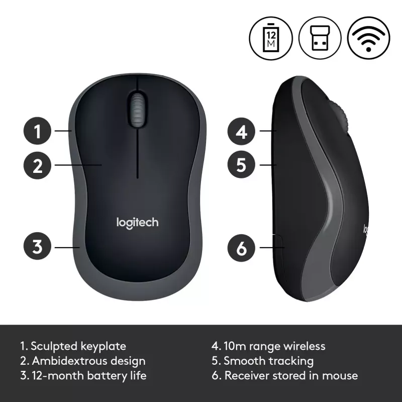 Mysz Logitech M185 Swift Wireless Szara