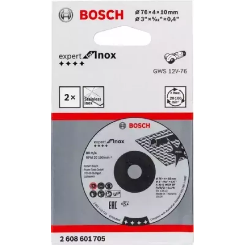Tarcze szlifierskie Bosch Expert for Inox, 76 x 4 x 10 mm, 2 szt.