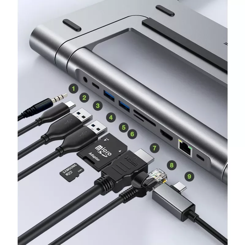 Techly ICA-NTB-DOCK91 Przewodowa stacja dokująca USB 3.2 Gen 1 (3.1 Gen 1) Type-C Srebrna