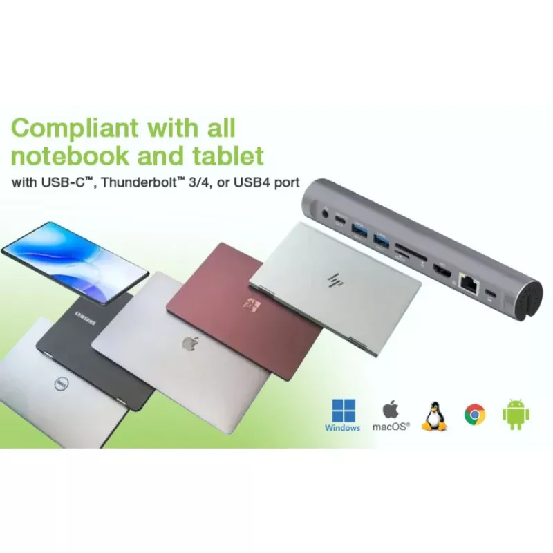Techly ICA-NTB-DOCK91 Przewodowa stacja dokująca USB 3.2 Gen 1 (3.1 Gen 1) Type-C Srebrna