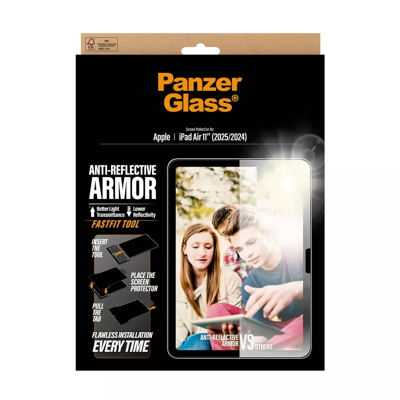 Szkło ochronne PanzerGlass Anti-Reflective Armor do iPada Air 11 cali (2024–2026) Ultra-Wide Fit z narzędziem Fastfit, PET/Silikon