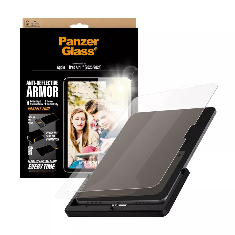 Szkło ochronne PanzerGlass Anti-Reflective Armor do iPada Air 11 cali (2024–2026) Ultra-Wide Fit z narzędziem Fastfit, PET/Silikon