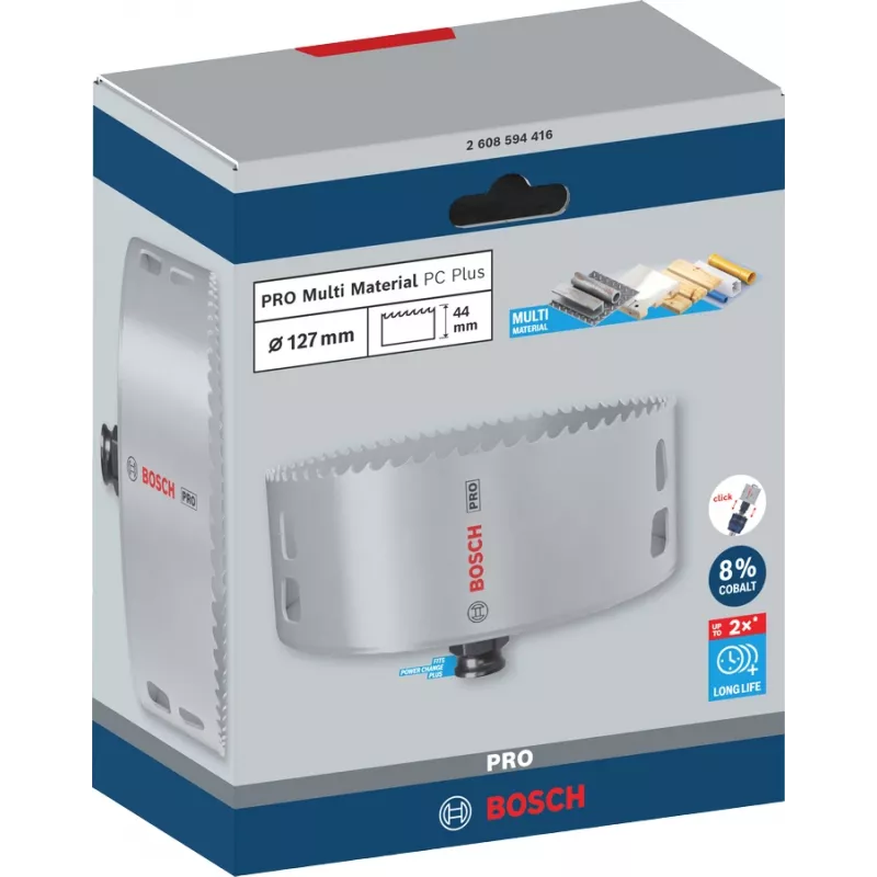 Bosch PRO Multi Material PC Plus, 44/127 mm, Pojedyncza, Wiertarka, Płyta gipsowo-kartonowa, Metal, Metal nieżelazny, Plastik, Drewno iglaste, Czarny, Szary, Stal kobaltowa, Stal szybkotnąca kobaltowa (HSS-Co)