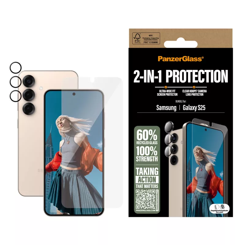 Zestaw ochronny PanzerGlass 2-w-1 Samsung Galaxy S25 odporny na zarysowania i wstrząsy