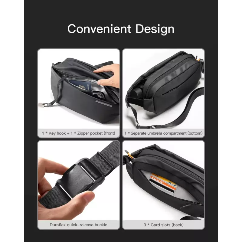 Torba na ramię Inateck LB03014 — unisex, poliester 900D, zapięcie na zamek, 4 L, czarny