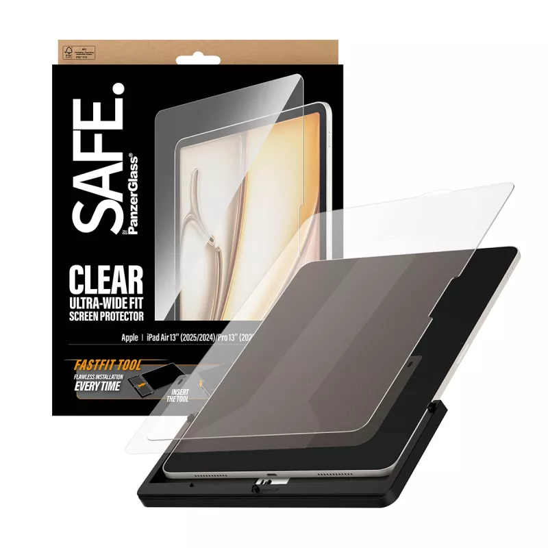 PanzerGlass SAFE. by ® Szkło hartowane do iPad Air 13 cali (2024-2026) | Pro 13 cali (2024-2025) | Ultra-Wide Fit z narzędziem Fastfit