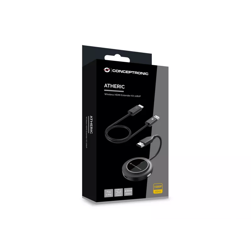 Bezprzewodowy zestaw przedłużacza HDMI CONCEPTRONIC ATHERIC02B — klucz sprzętowy, HDMI/USB, 1080p (1920x1080), zasilany przez USB