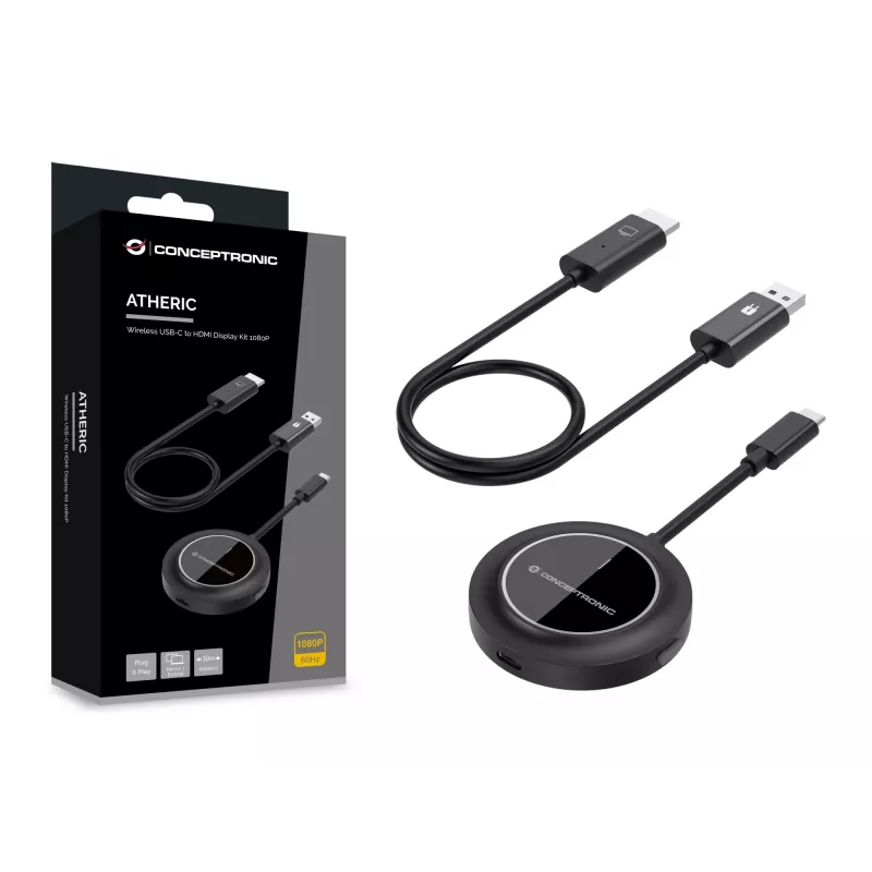 Conceptronic ATHERIC01B Bezprzewodowy zestaw do wyświetlania USB-C na HDMI 1080P