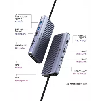 ICY BOX IB-DK4062-CPD przewodowa stacja dokująca USB 3.2 Gen 1 (3.1 Gen 1) Type-C antracyt