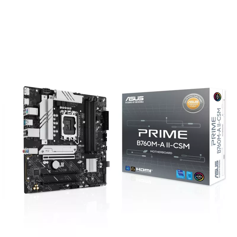 Płyta główna ASUS PRIME B760M-A II-CSM — Intel B760, LGA1700, microATX, DDR5, do 256 GB, M.2/PCIe 4.0/SATA III, 2,5Gb Ethernet