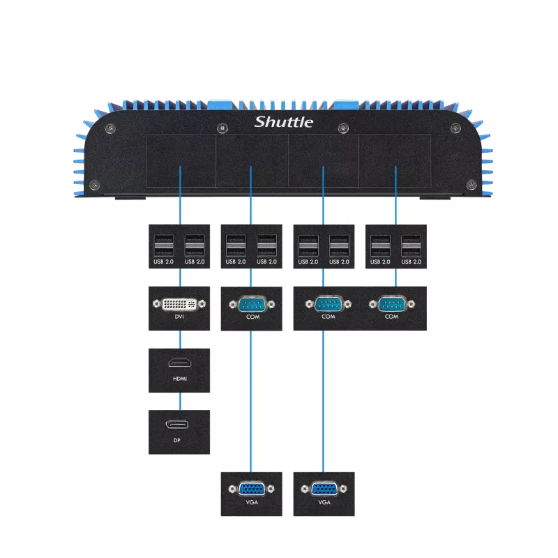 Shuttle BPCAL02-i5 przemysłowy Box-PC, Core i5-1235U, 2x SO-DIMM, 2x LAN, 1x COM, 1x HDMI, 4x USB, bez wentylatora, praca ciągła 24/7