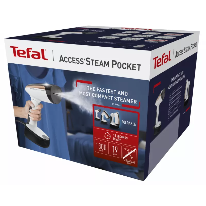 Tefal DT3030 Ręczny steamerek do ubrań 0,12 l 1300 W Czarny, Złoto-różowy, Biały