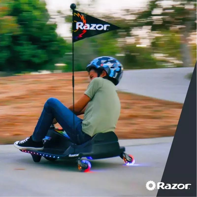 Elektryczny gokart driftowy Razor CRAZY CART Shift Lightshow — akumulator litowo-jonowy, pokaz świetlny LED, 13 km/h, 40 min