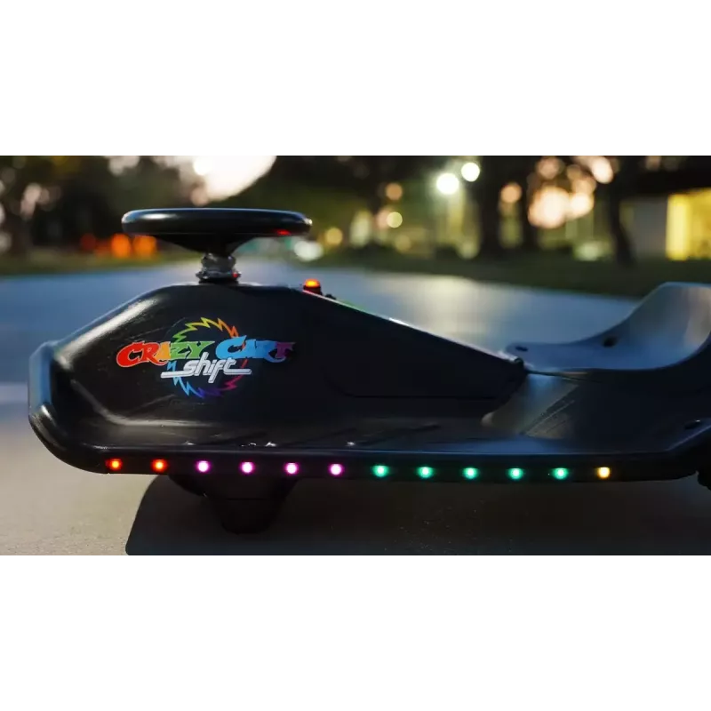 Elektryczny gokart driftowy Razor CRAZY CART Shift Lightshow — akumulator litowo-jonowy, pokaz świetlny LED, 13 km/h, 40 min