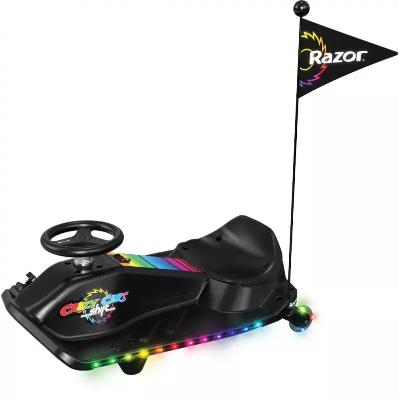 Elektryczny gokart driftowy Razor CRAZY CART Shift Lightshow — akumulator litowo-jonowy, pokaz świetlny LED, 13 km/h, 40 min