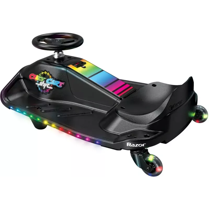 Elektryczny gokart driftowy Razor CRAZY CART Shift Lightshow — akumulator litowo-jonowy, pokaz świetlny LED, 13 km/h, 40 min