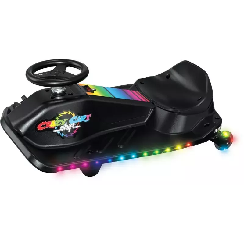 Elektryczny gokart driftowy Razor CRAZY CART Shift Lightshow — akumulator litowo-jonowy, pokaz świetlny LED, 13 km/h, 40 min