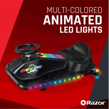 Elektryczny gokart driftowy Razor CRAZY CART Shift Lightshow — akumulator litowo-jonowy, pokaz świetlny LED, 13 km/h, 40 min
