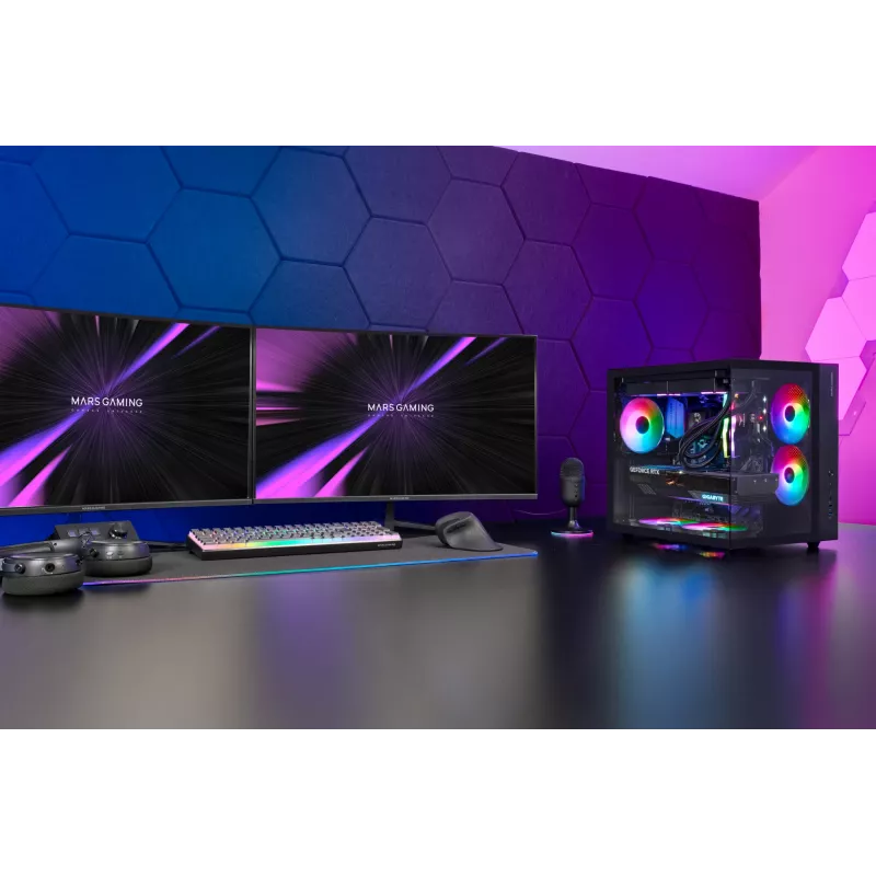 Obudowa PC TACENS Mars Gaming MCV-ONE Midi Tower — Czarna, ATX/Micro-ATX/Mini-ITX, hartowane szkło, obsługa wentylatorów 120 mm