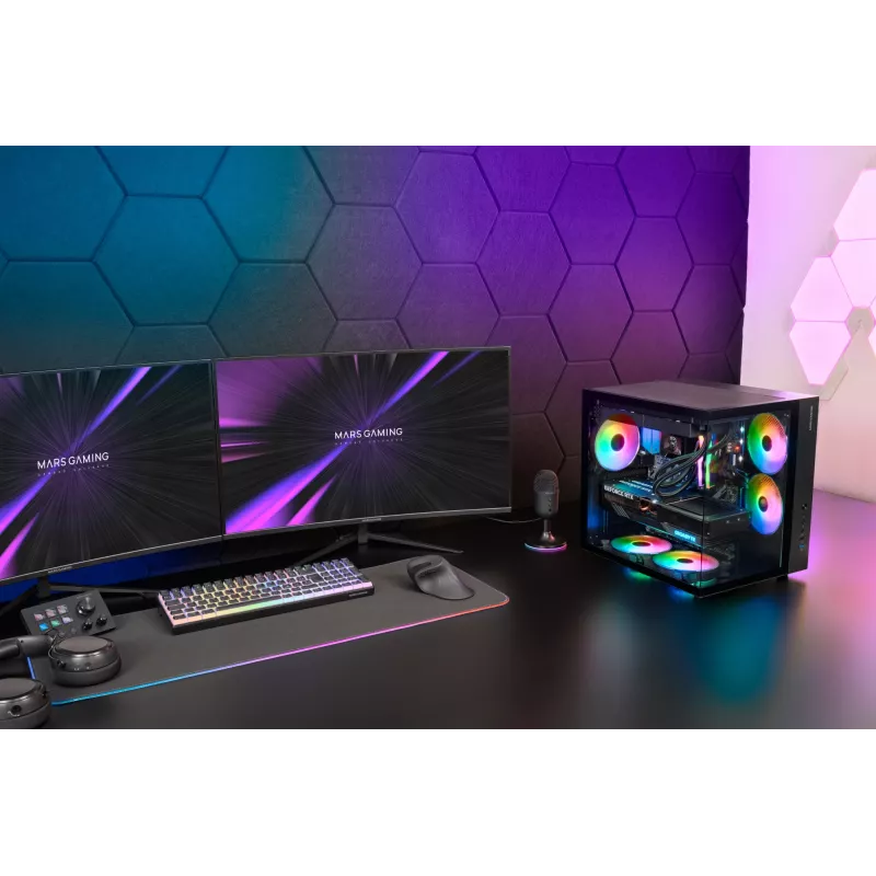 Obudowa PC TACENS Mars Gaming MCV-ONE Midi Tower — Czarna, ATX/Micro-ATX/Mini-ITX, hartowane szkło, obsługa wentylatorów 120 mm