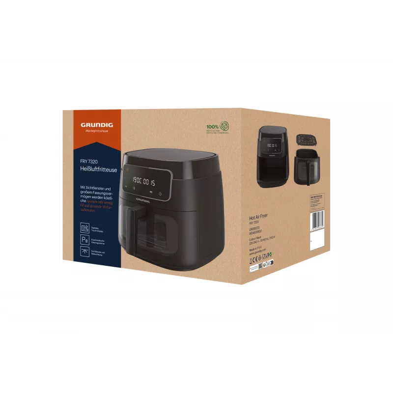 Grundig FRY 7320 Pojedyncza 7,6 l Wolnostojąca 1900 W Frytkownica na gorące powietrze Czarna