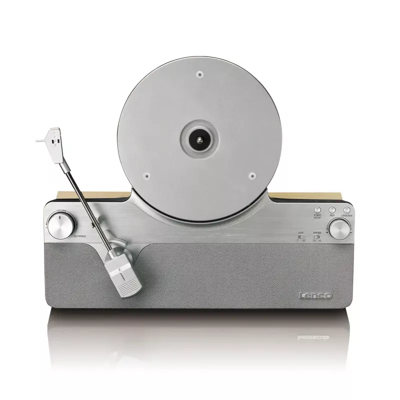 Gramofon audio z napędem paskowym Lenco LSA-071SI, w pełni automatyczny, szary, Bluetooth, 3,5 mm, 10 W