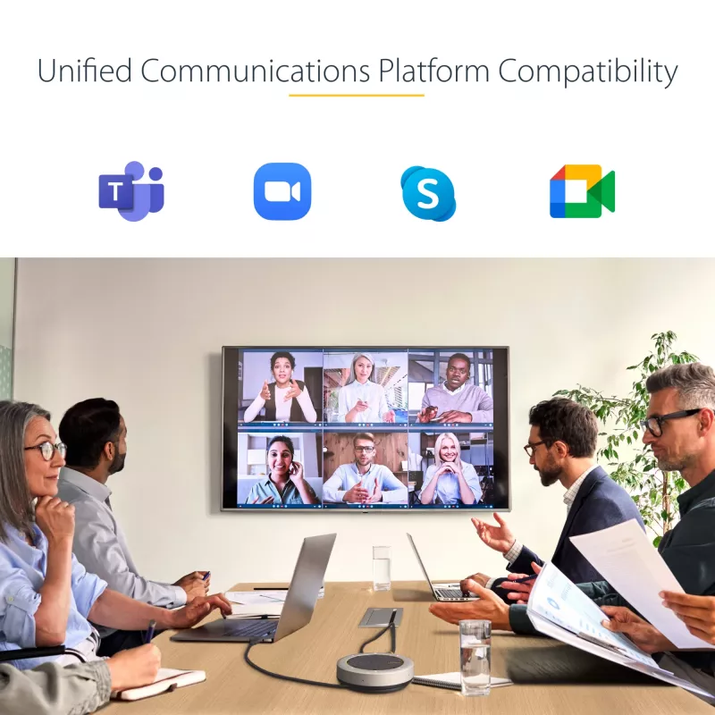 StarTech.com USB-C głośnik konferencyjny ze stacją dokującą, mini przenośny głośnik konferencyjny i stacja audio, USB-C do VGA/4K HDMI, hub 2x USB-A, mikrofon/głośnik, głośnik konferencyjny Teams/Zoom/Softphone