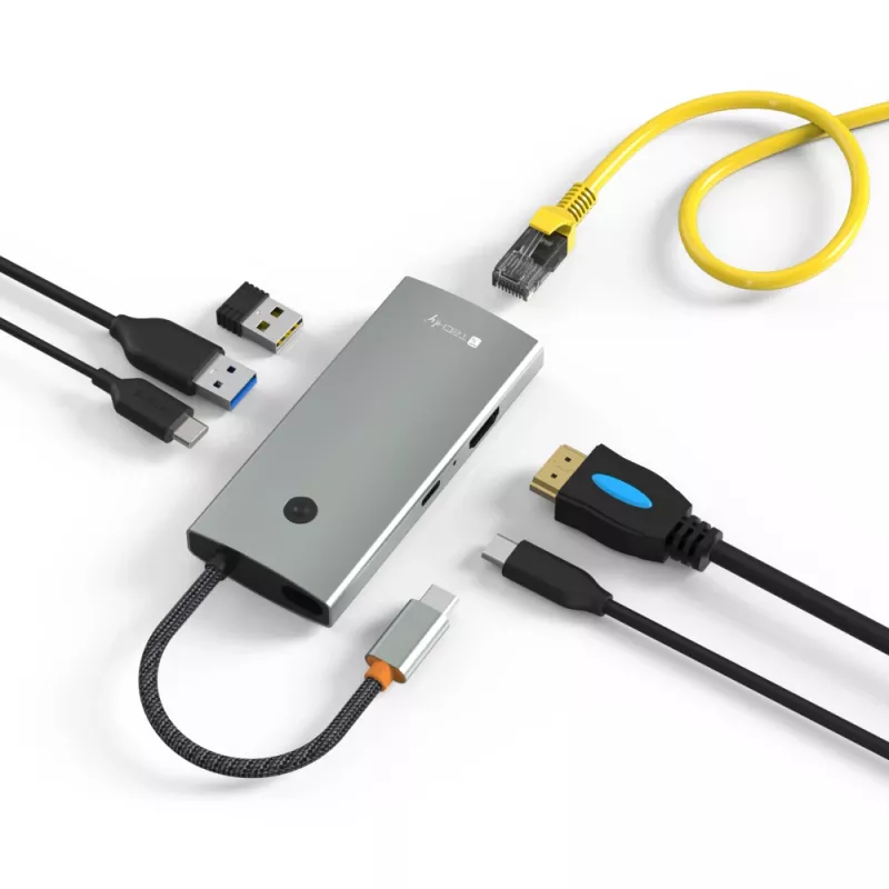 Techly IUSB32C-HUB6HPDI koncentrator interfejsu USB 3.2 Gen 1 (3.1 Gen 1) Type-C 5000 Mbit/s Aluminium