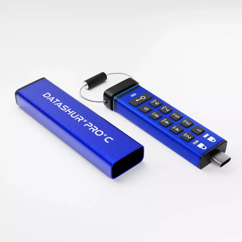 iStorage datAshur PRO+C 256GB | Certyfikat FIPS 140-3 Poziom 3 | Bezpieczny dysk USB Type-C | Sprzętowe szyfrowanie AES-XTS 256-bit | Ochrona PIN | Adapter Type C-A w zestawie