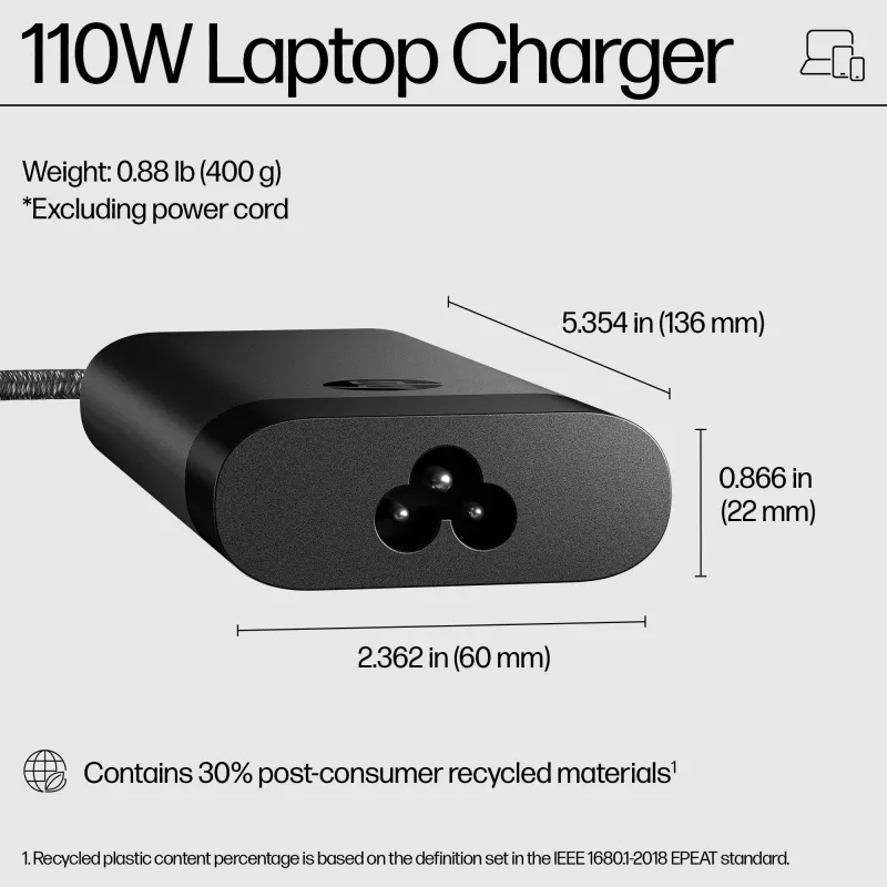 HP 110W USB-C Ładowarka do laptopa, Laptop, Wewnętrzny, 43 - 63 Hz, 110 W, 5V/9V/12V/15V/20V, 1.6 A